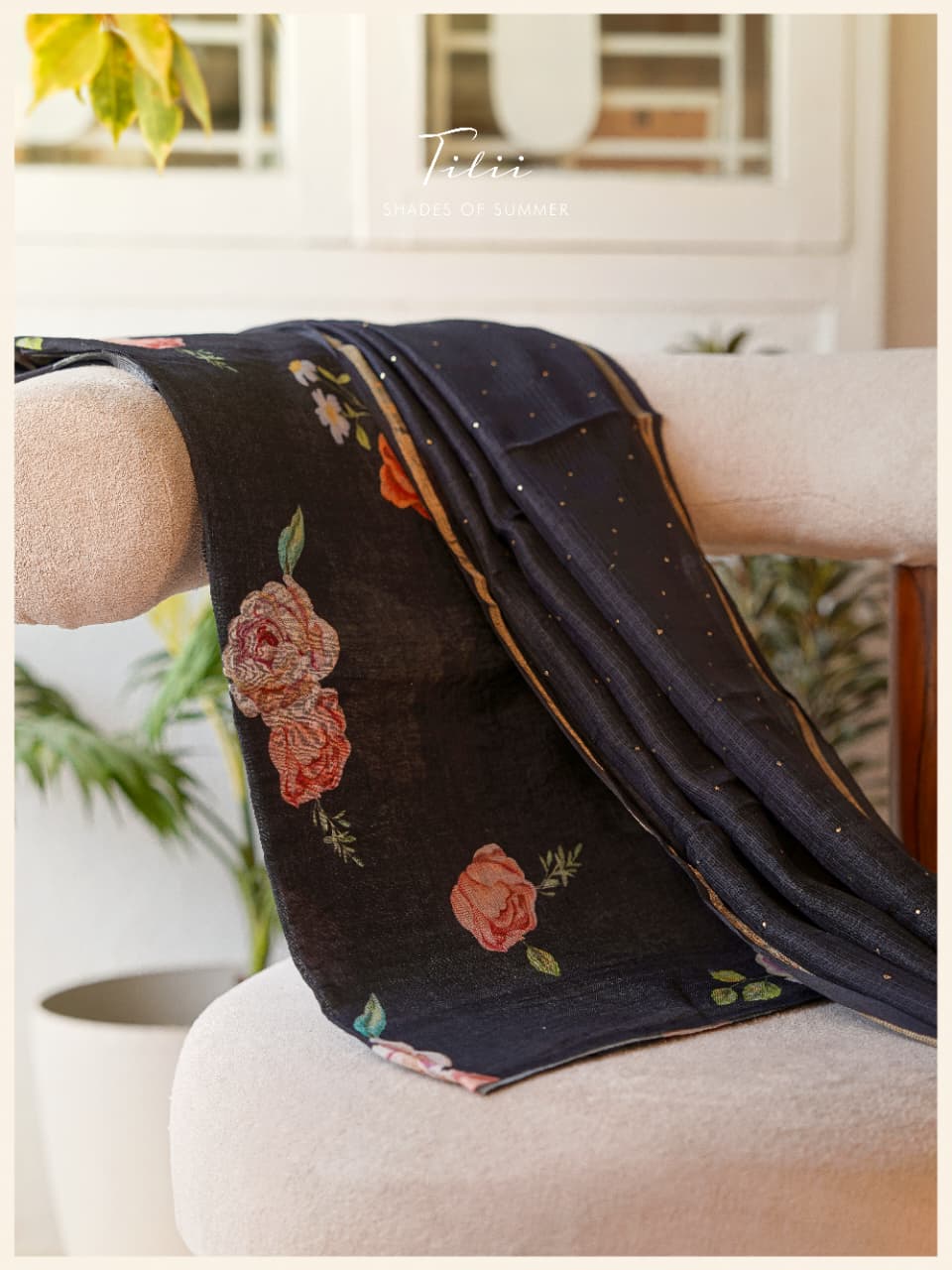 Unstitched suit set in floral linen