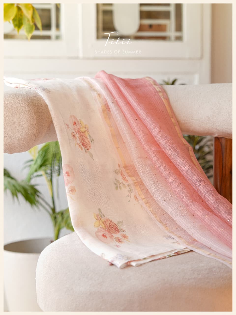 Unstitched suit set in floral linen