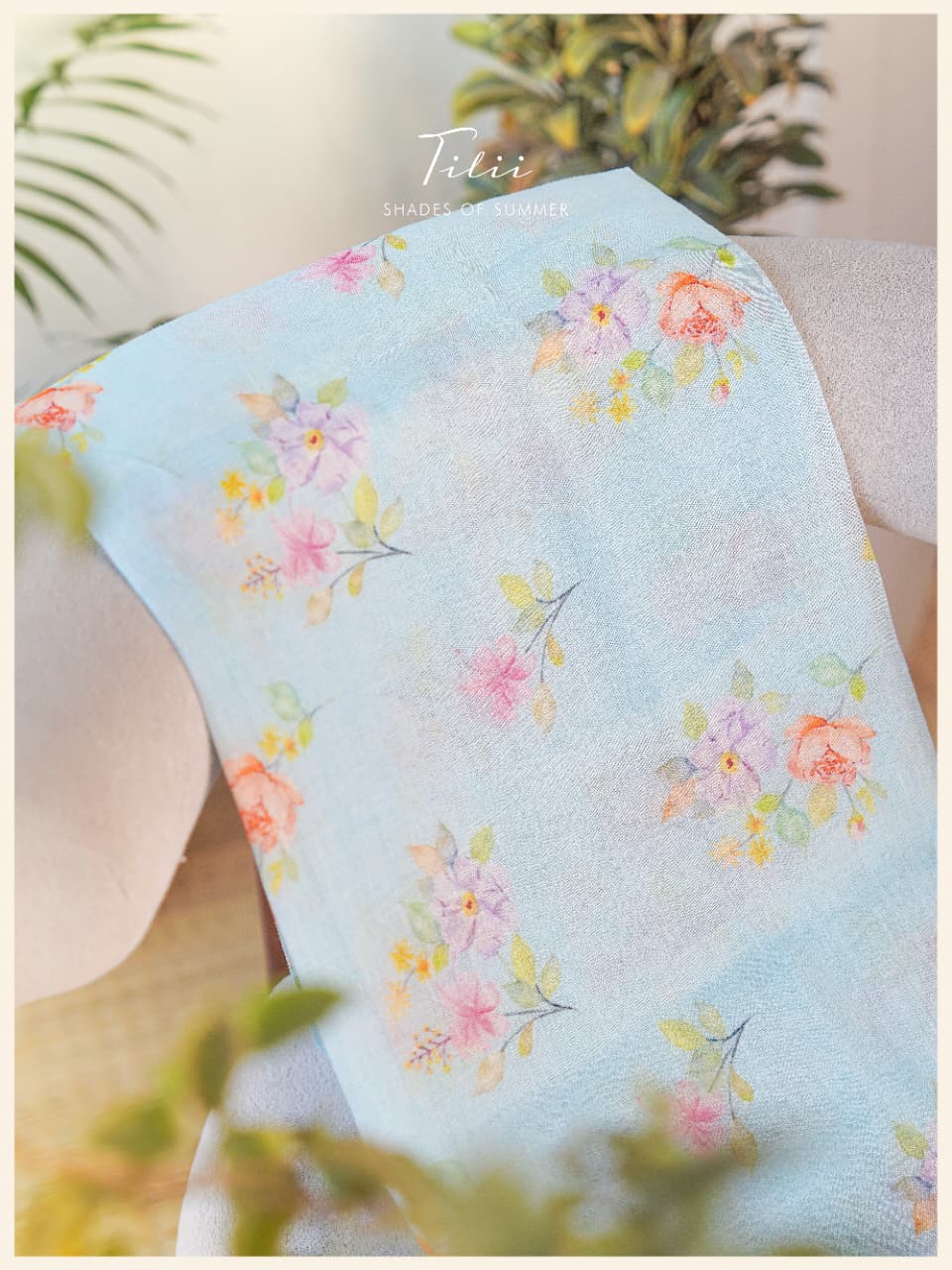 Unstitched suit set in floral blue  linen