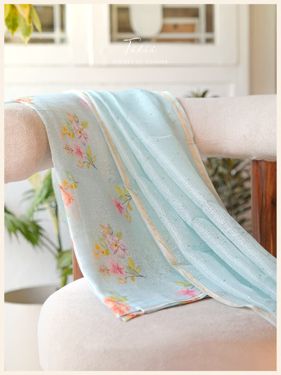 Unstitched suit set in floral blue  linen