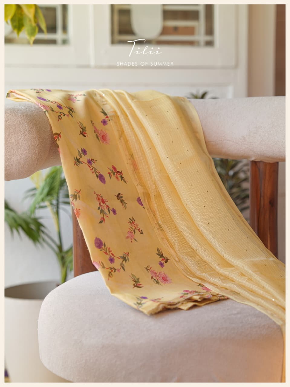 Unstitched suit set in silk cotton yellow