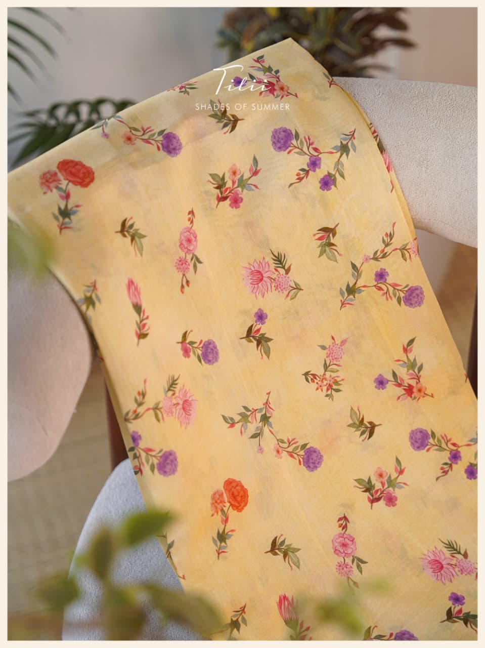 Unstitched suit set in silk cotton yellow