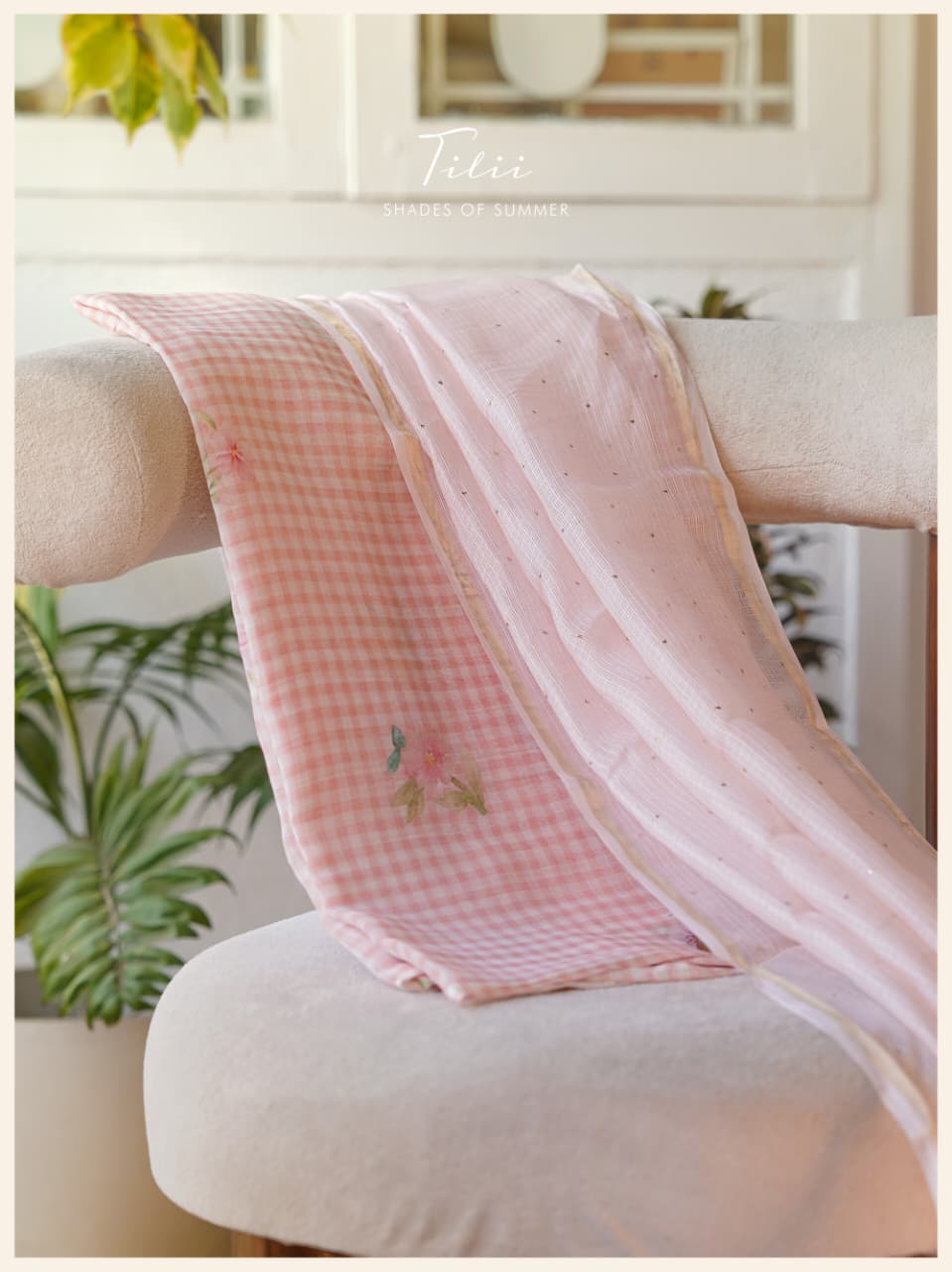 Unstitched suit set in pink checks