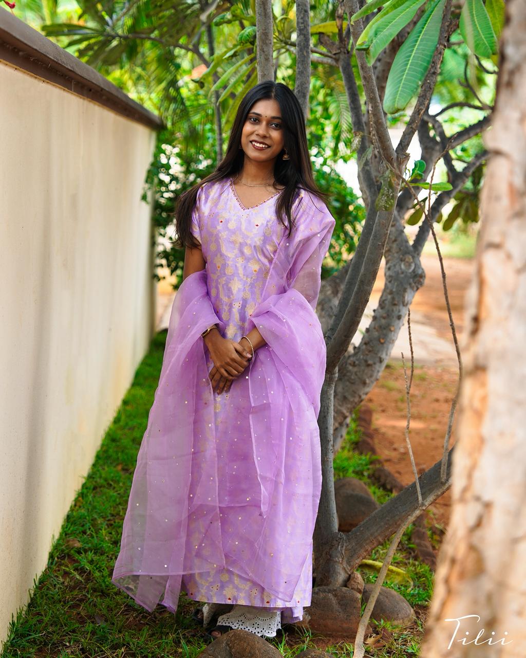 Unstitched suit set in Mystic Lilac