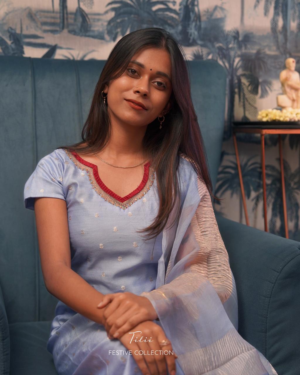 Unstitched suit set in Powder blue