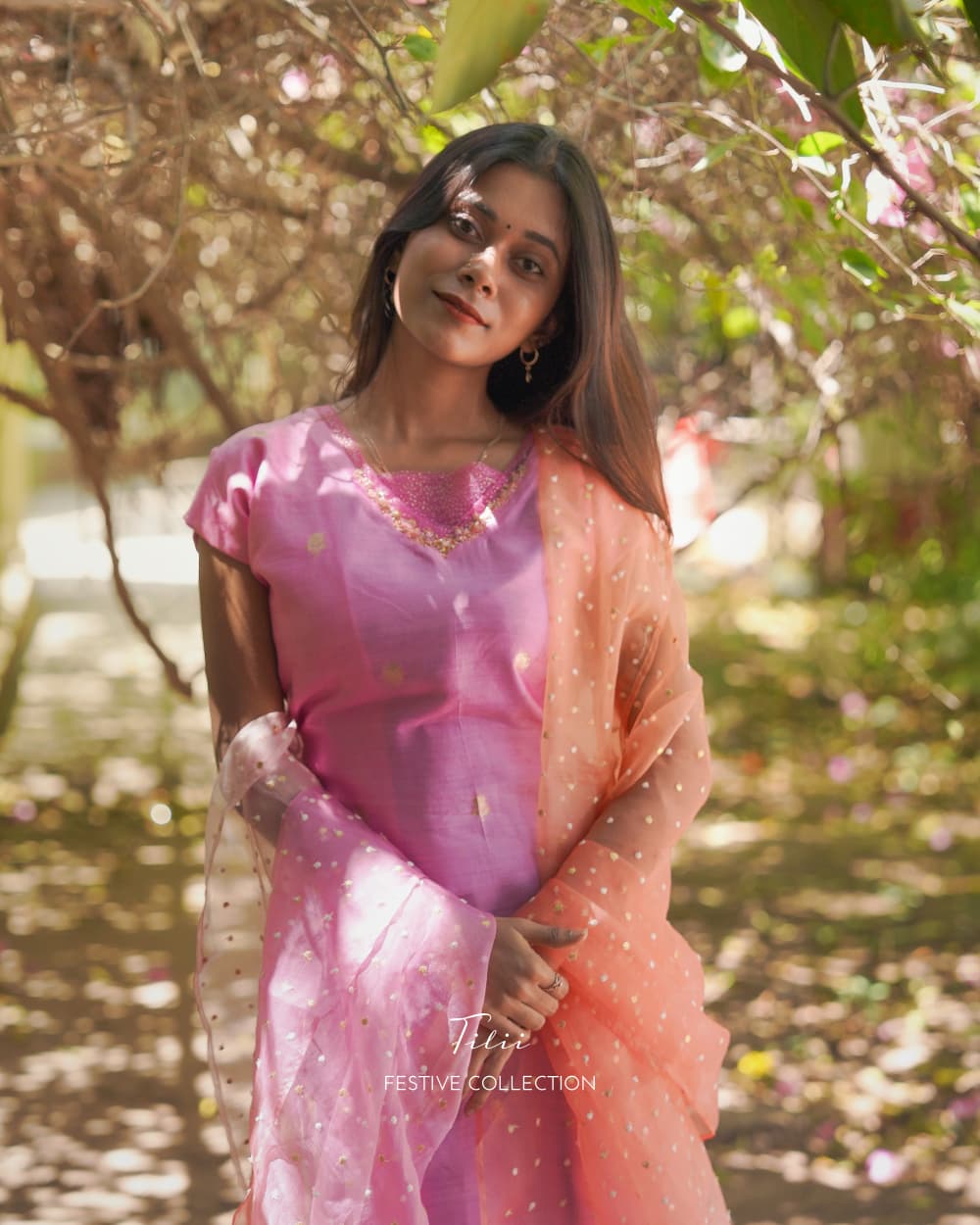 Unstitched suit set in pink ombre dreams