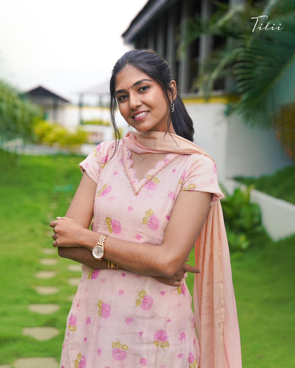 Unstitched suit set in pink