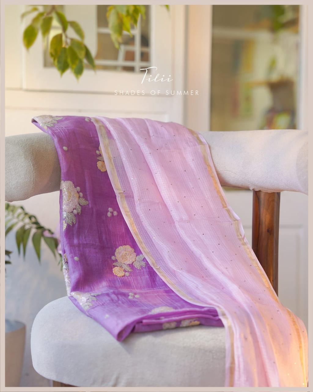 Unstitched suit set in pink raag