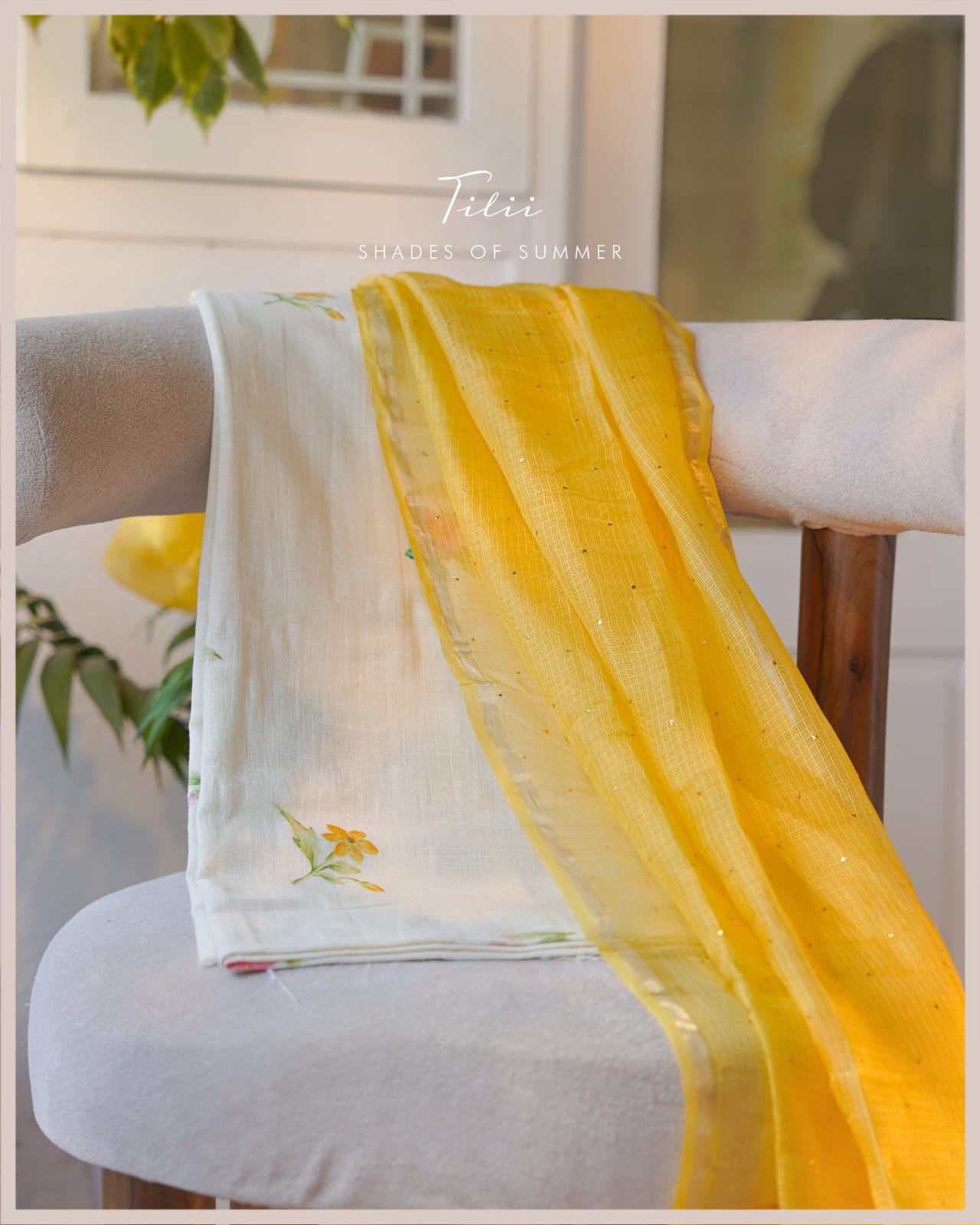 Unstitched suit set in mellow marigold