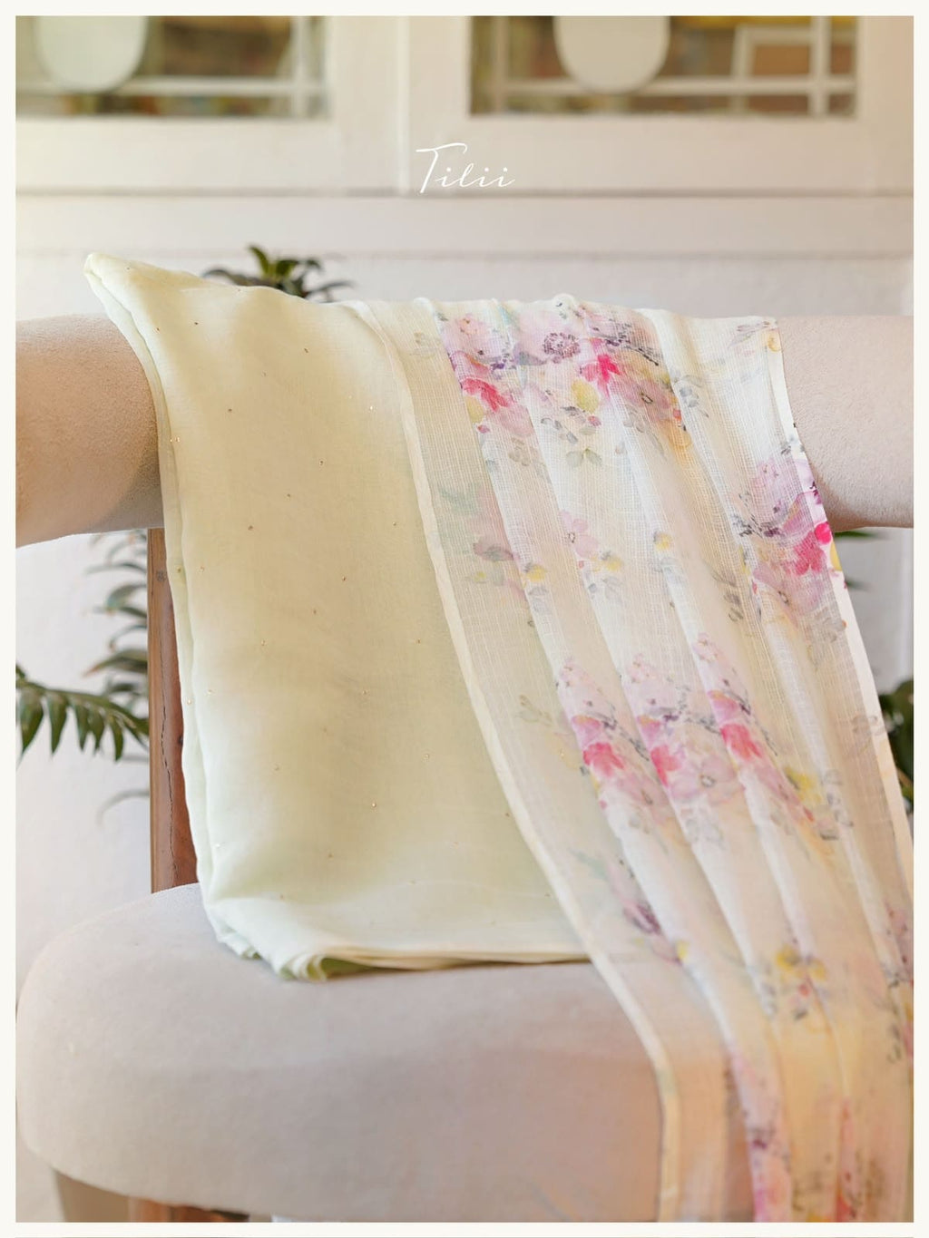 Unstitched mul chanderi light green with floral dupatta