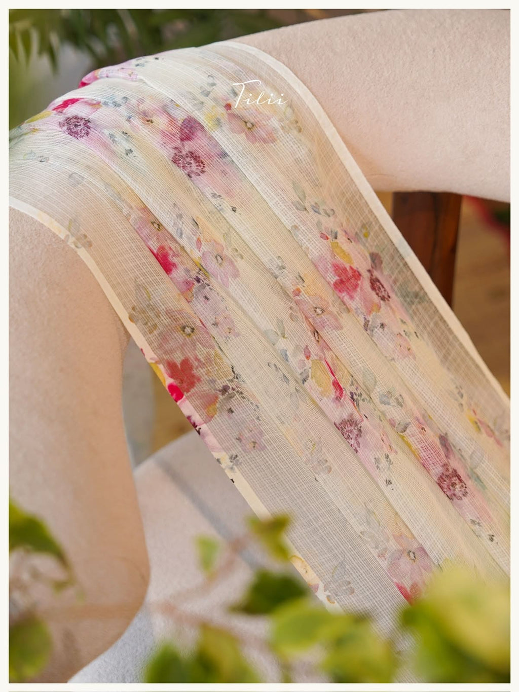 Unstitched mul chanderi light green with floral dupatta