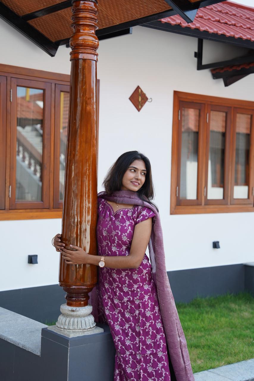 Unstitched suit set in regal purple