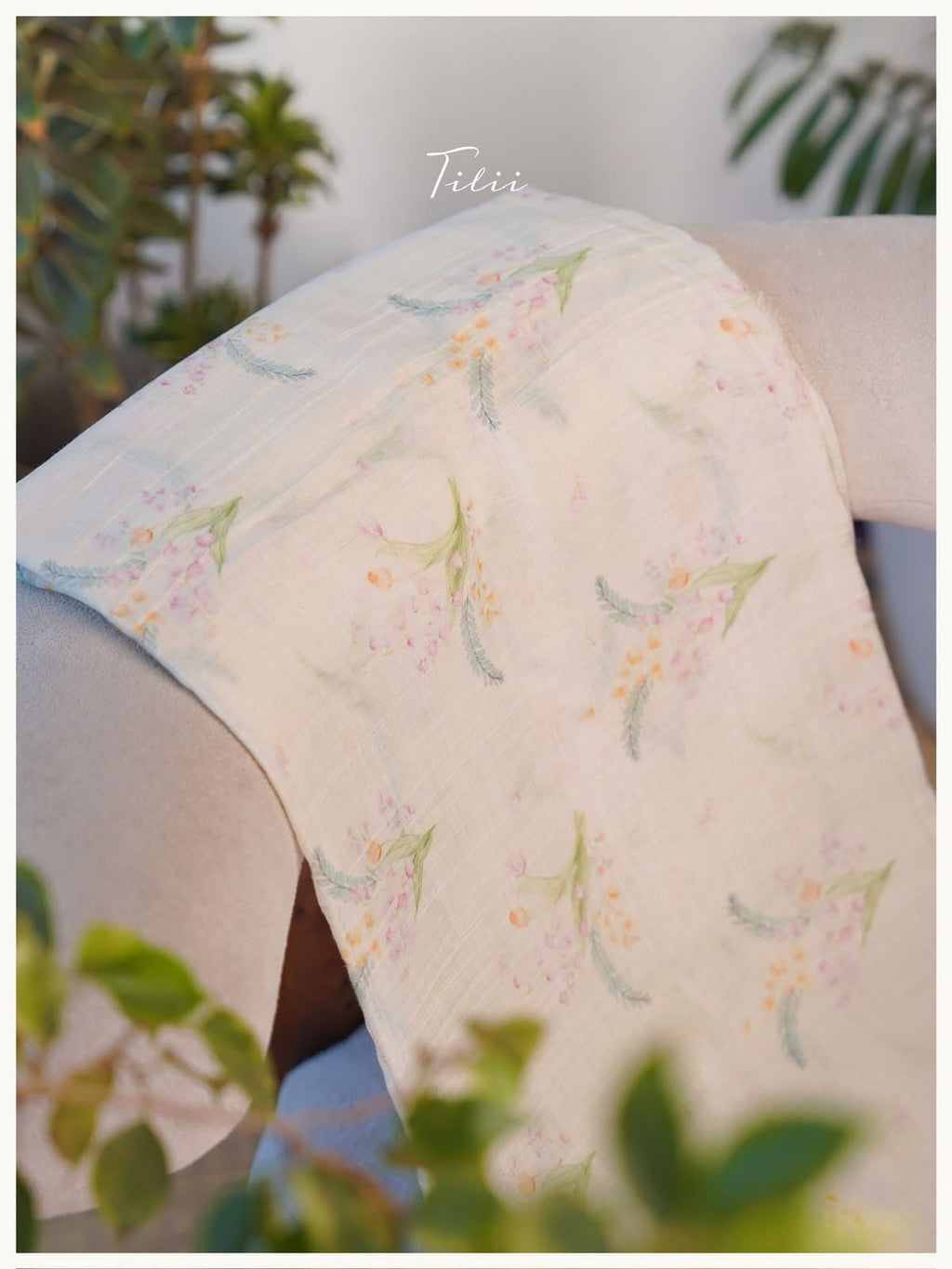 Unstitched mul chanderi white base with flowers