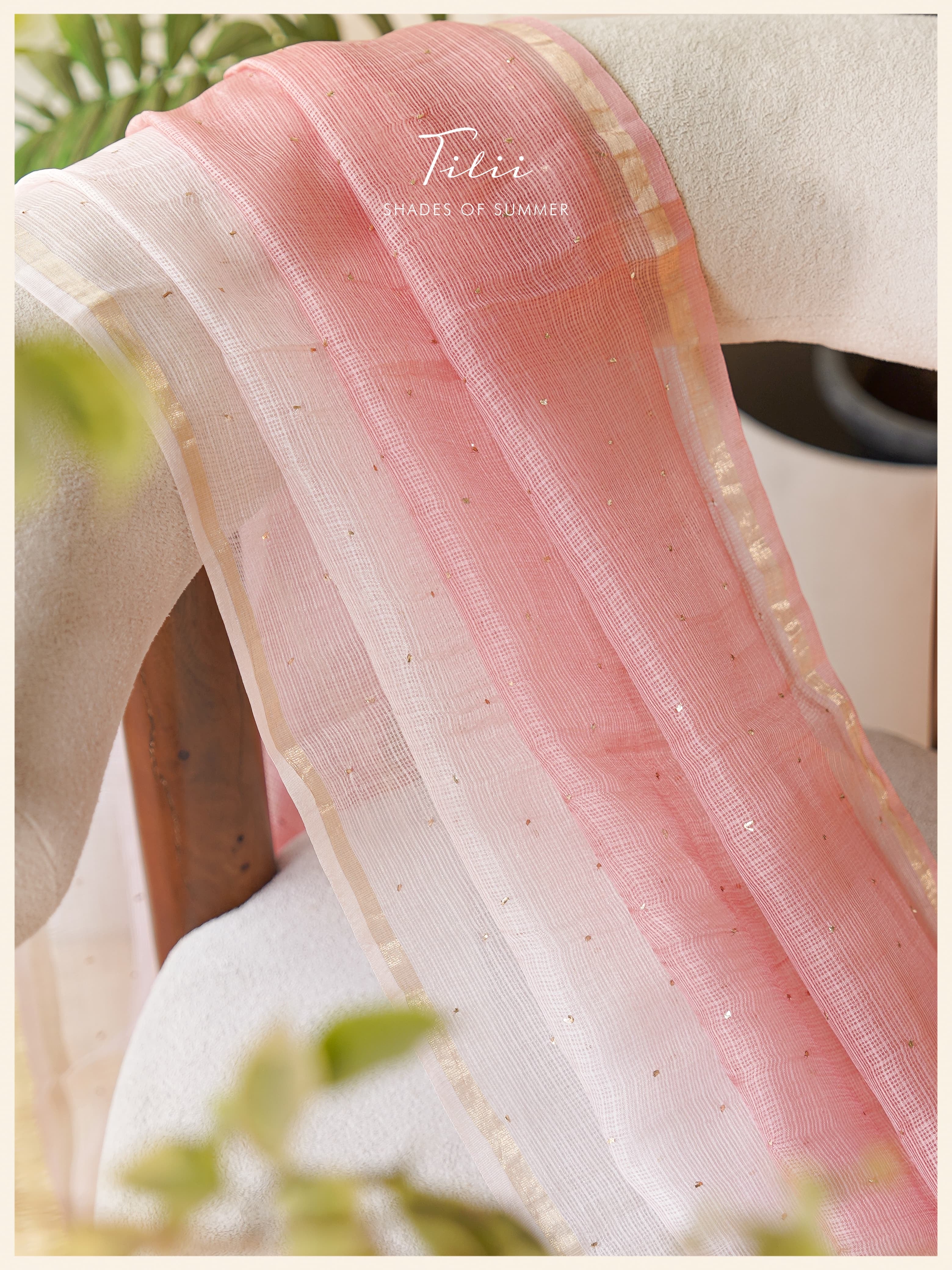 Silk Kota Dupatta in Pink Ombré Shading